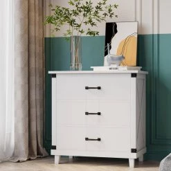 3-Drawers White Nightstand (27.4 in. L x 15.7 in. W x 27.9 in. H) by ATHMILE -ATHMILE Sales Store white athmile nightstands z gzb2w20221153 31 1000