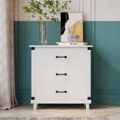 3-Drawers White Nightstand (27.4 in. L x 15.7 in. W x 27.9 in. H) by ATHMILE -ATHMILE Sales Store white athmile nightstands z gzb2w20221153 4f 1000