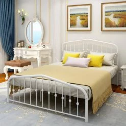 83.07 in. W White Queen Size Metal Platform Bed by ATHMILE -ATHMILE Sales Store white athmile panel beds gz b2w20221560 4f 1000