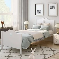White Twin Size Wood Platform Bed with Headboard by ATHMILE -ATHMILE Sales Store white athmile panel beds gz b2w20221574 4f 1000