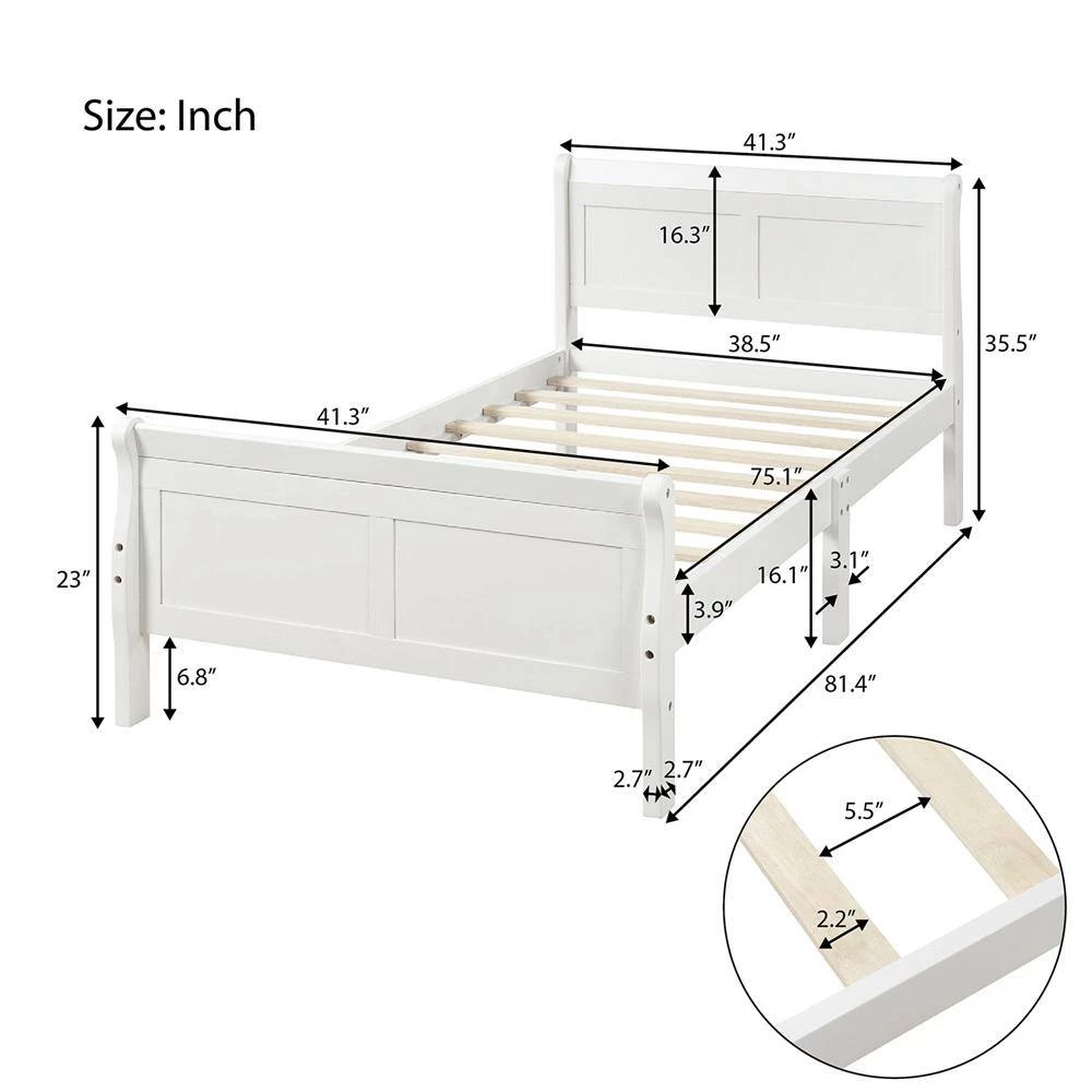 41.3 in. W White Wood Frame Twin Platform Bed by ATHMILE 3 41.3 in. W White Wood Frame Twin Platform Bed by ATHMILE - Image 3