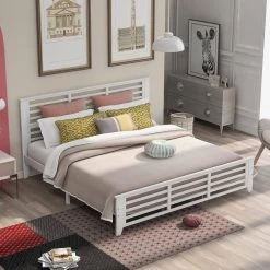 80.7 in. W White King Size Platform Bed with Horizontal Strip Hollow Shape by ATHMILE 17 80.7 in. W White King Size Platform Bed with Horizontal Strip Hollow Shape by ATHMILE -ATHMILE Sales Store white athmile platform beds gz b2w20220231 31 1000