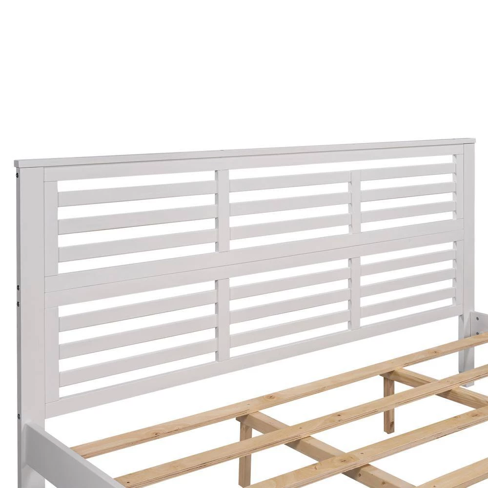 80.7 in. W White King Size Platform Bed with Horizontal Strip Hollow Shape by ATHMILE 6 80.7 in. W White King Size Platform Bed with Horizontal Strip Hollow Shape by ATHMILE - Image 6