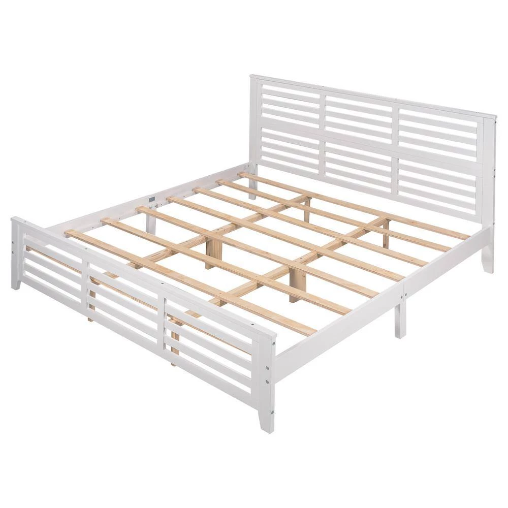 80.7 in. W White King Size Platform Bed with Horizontal Strip Hollow Shape by ATHMILE 4 80.7 in. W White King Size Platform Bed with Horizontal Strip Hollow Shape by ATHMILE - Image 4