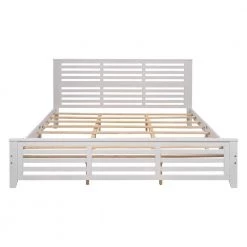 80.7 in. W White King Size Platform Bed with Horizontal Strip Hollow Shape by ATHMILE