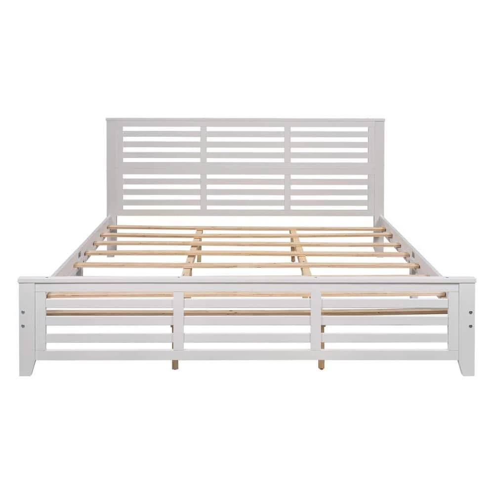 80.7 in. W White King Size Platform Bed with Horizontal Strip Hollow Shape by ATHMILE 1 80.7 in. W White King Size Platform Bed with Horizontal Strip Hollow Shape by ATHMILE