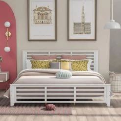 80.7 in. W White King Size Platform Bed with Horizontal Strip Hollow Shape by ATHMILE 16 80.7 in. W White King Size Platform Bed with Horizontal Strip Hollow Shape by ATHMILE -ATHMILE Sales Store white athmile platform beds gz b2w20220231 76 1000