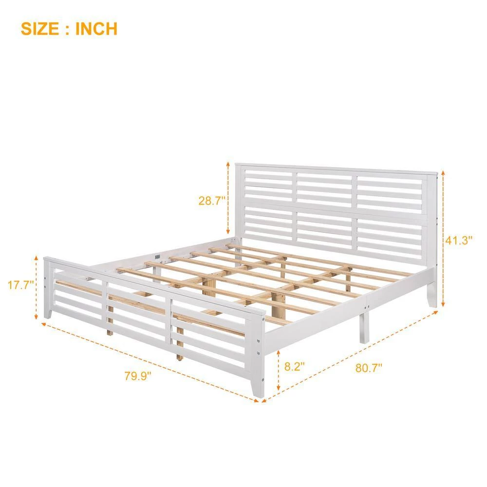 80.7 in. W White King Size Platform Bed with Horizontal Strip Hollow Shape by ATHMILE 3 80.7 in. W White King Size Platform Bed with Horizontal Strip Hollow Shape by ATHMILE - Image 3