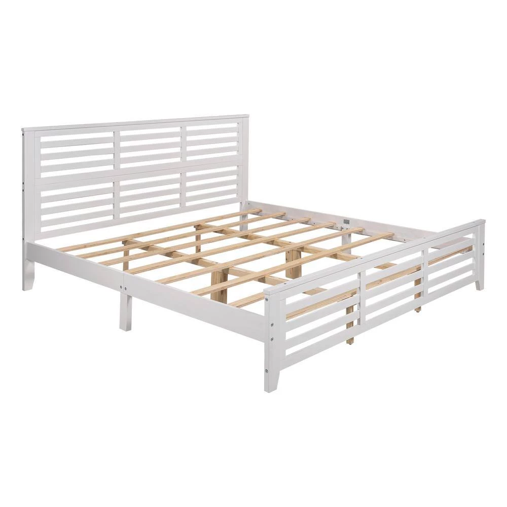 80.7 in. W White King Size Platform Bed with Horizontal Strip Hollow Shape by ATHMILE 2 80.7 in. W White King Size Platform Bed with Horizontal Strip Hollow Shape by ATHMILE - Image 2