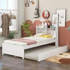 85.2 in. W White Twin Bed with Trundle, Bookcase by ATHMILE 10 85.2 in. W White Twin Bed with Trundle, Bookcase by ATHMILE -ATHMILE Sales Store white athmile platform beds gz b2w20220947 1f 1000