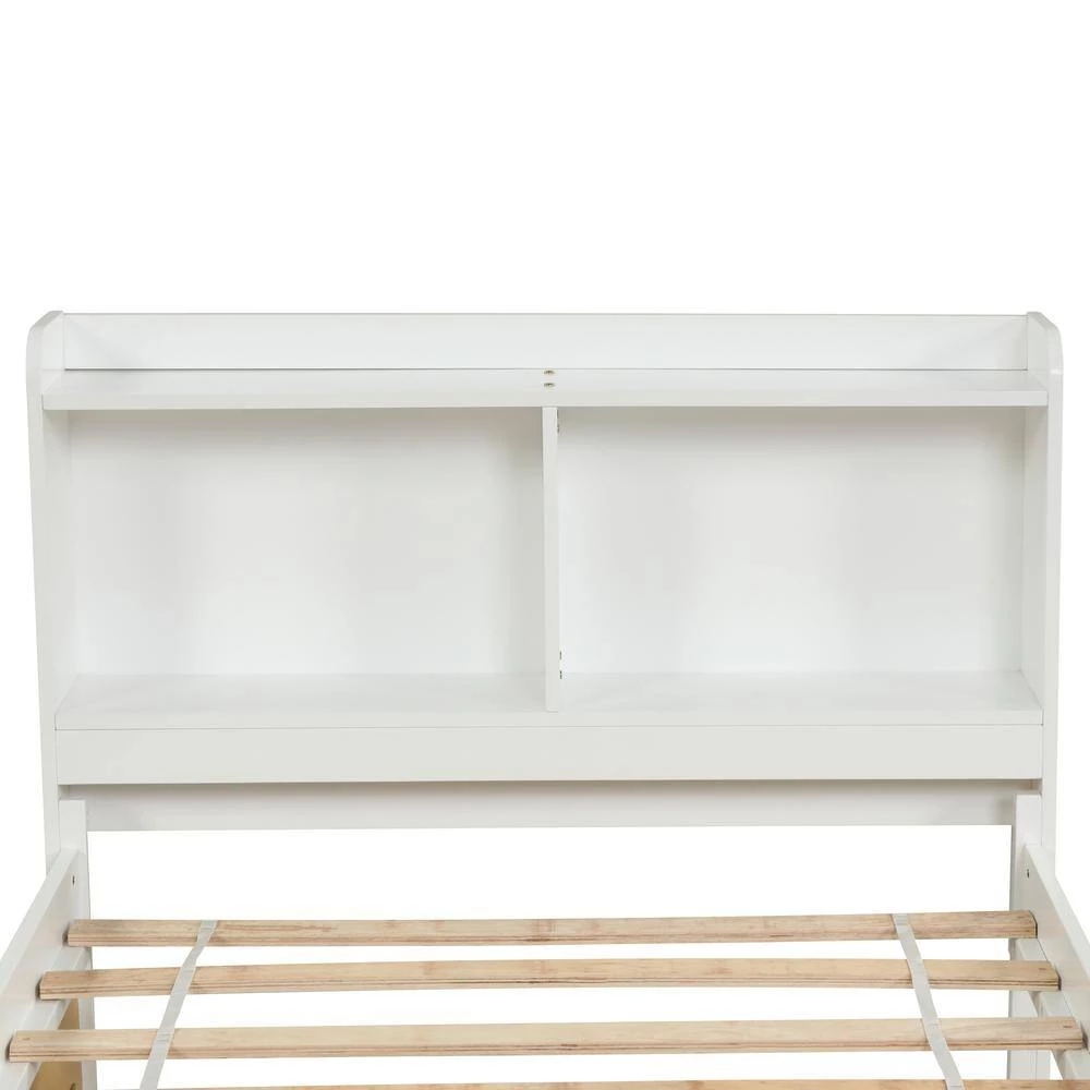 85.2 in. W White Twin Bed with Trundle, Bookcase by ATHMILE 4 85.2 in. W White Twin Bed with Trundle, Bookcase by ATHMILE - Image 4