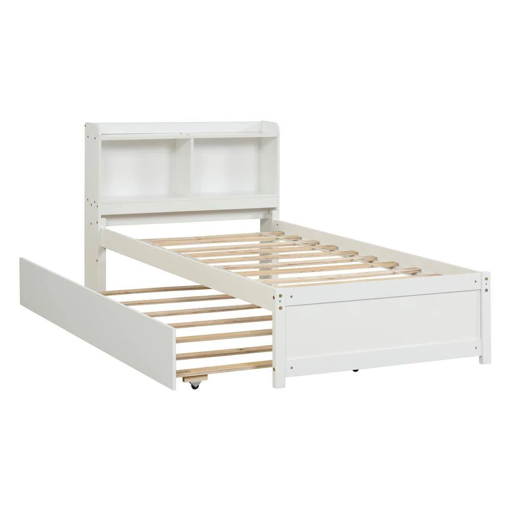 85.2 in. W White Twin Bed with Trundle, Bookcase by ATHMILE 2 85.2 in. W White Twin Bed with Trundle, Bookcase by ATHMILE - Image 2