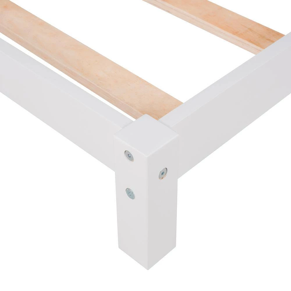 77.3 in. W White Twin Size Wood Platform Bed by ATHMILE 4 77.3 in. W White Twin Size Wood Platform Bed by ATHMILE - Image 4