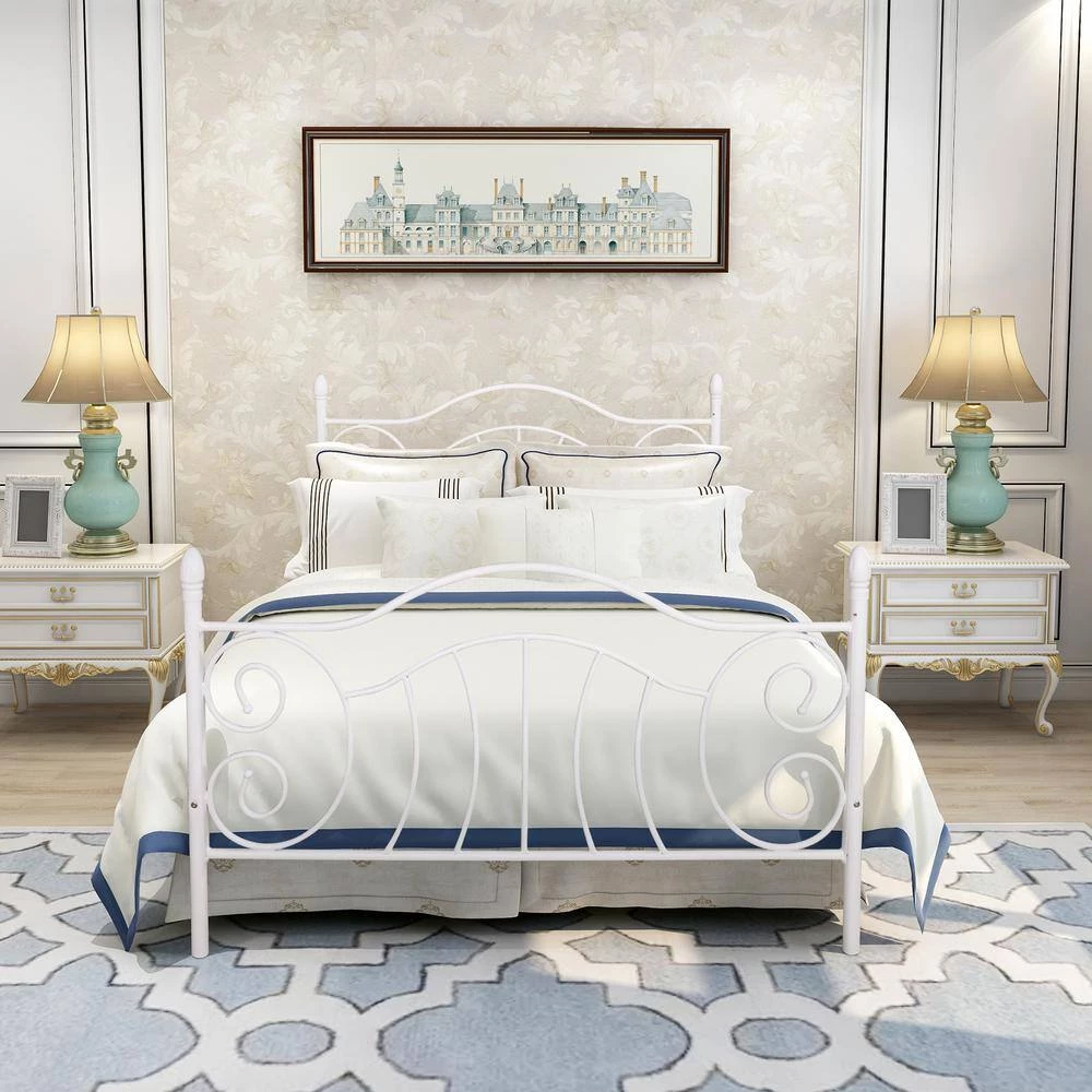 77.95 in. W White Metal Frame Full Platform Bed by ATHMILE 7 77.95 in. W White Metal Frame Full Platform Bed by ATHMILE - Image 7