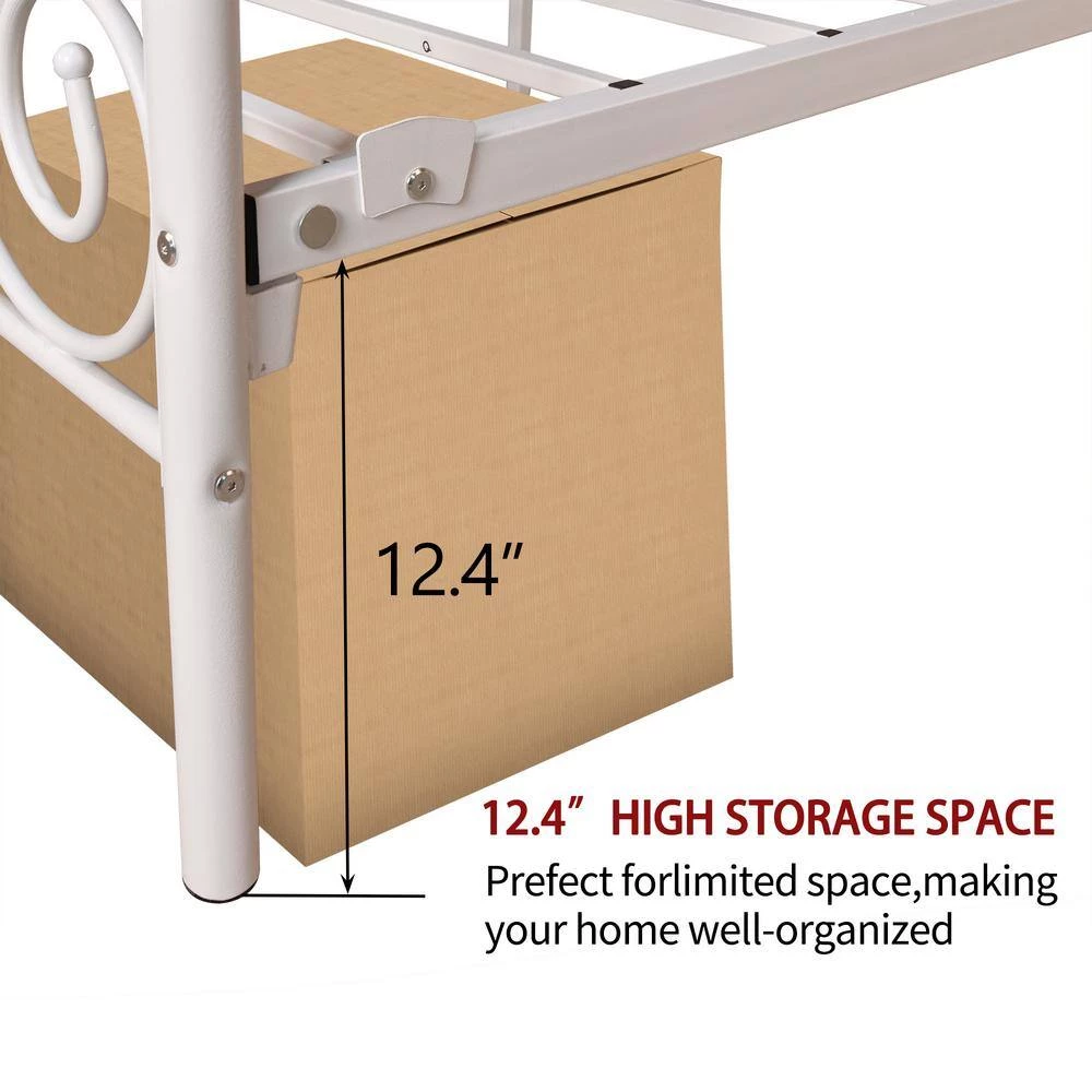 77.95 in. W White Metal Frame Full Platform Bed by ATHMILE 6 77.95 in. W White Metal Frame Full Platform Bed by ATHMILE - Image 6