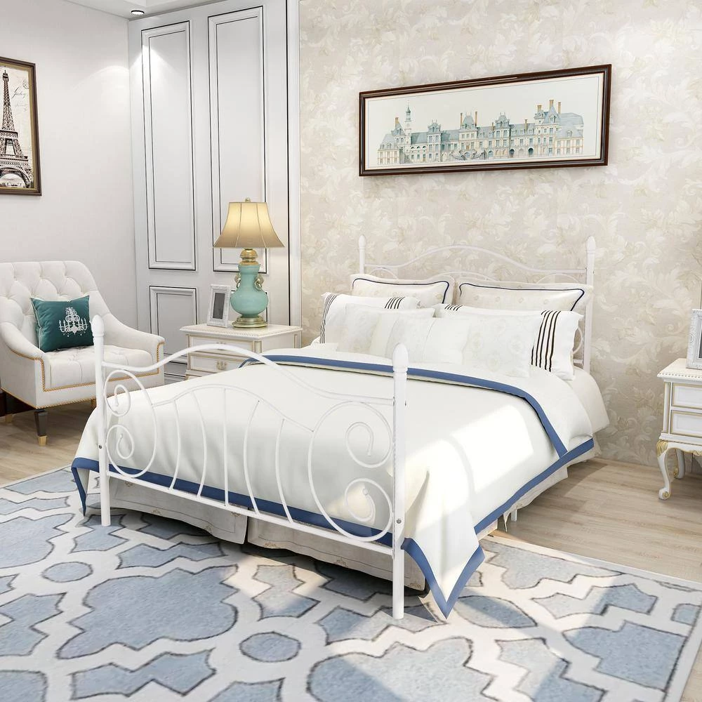 77.95 in. W White Metal Frame Full Platform Bed by ATHMILE 2 77.95 in. W White Metal Frame Full Platform Bed by ATHMILE - Image 2