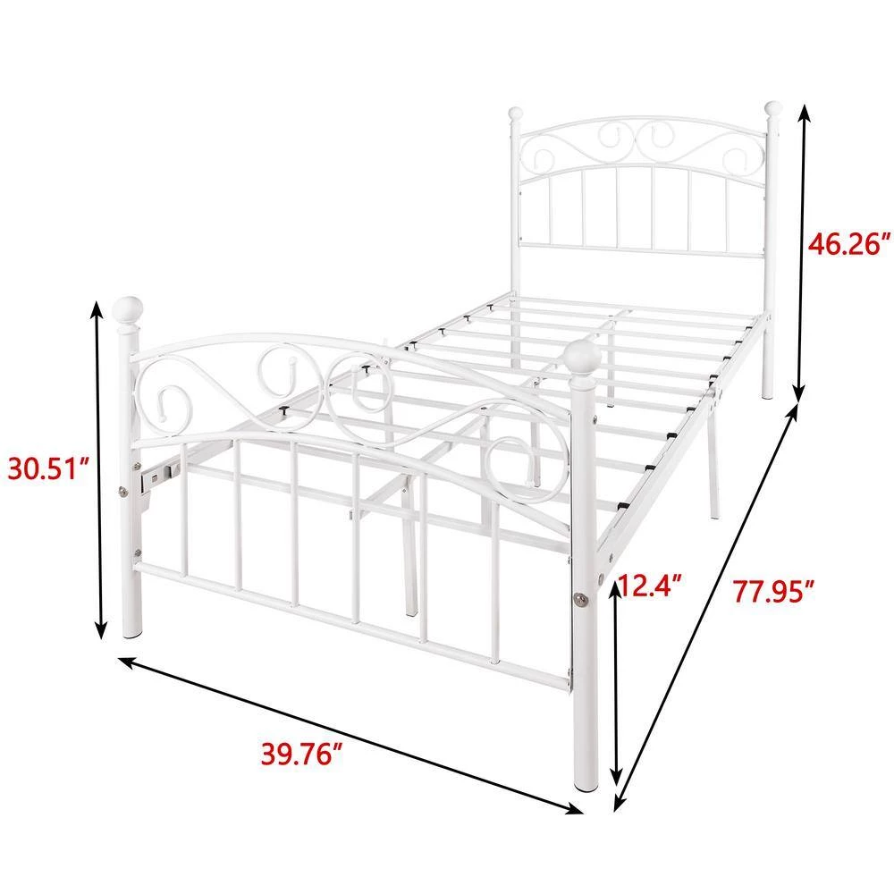 77.95 in. W White Non-Upholster Metal Frame Twin Platform Bed by ATHMILE 3 77.95 in. W White Non-Upholster Metal Frame Twin Platform Bed by ATHMILE - Image 3