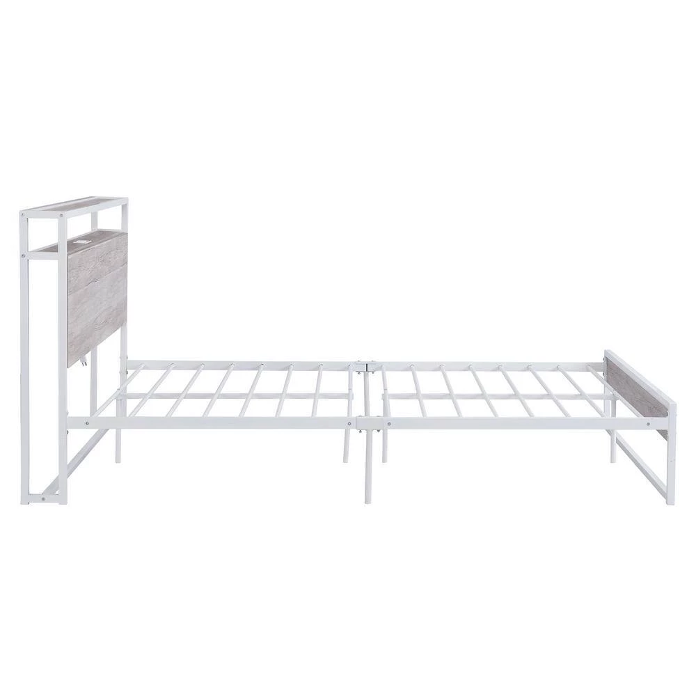87 in. W White Queen Size Metal Platform Bed Frame with Sockets by ATHMILE 8 87 in. W White Queen Size Metal Platform Bed Frame with Sockets by ATHMILE - Image 8