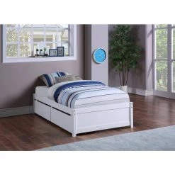 White Twin Bed with 2 Drawers, Solid Wood, No Box Spring Needed by ATHMILE -ATHMILE Sales Store white athmile platform beds gz w50422209 31 1000