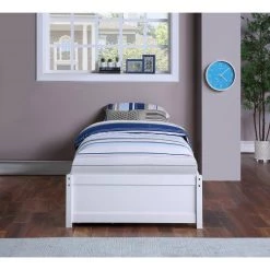 White Twin Bed with 2 Drawers, Solid Wood, No Box Spring Needed by ATHMILE -ATHMILE Sales Store white athmile platform beds gz w50422209 4f 1000