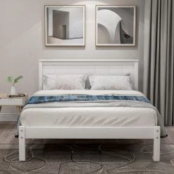 White Twin Size Platform Bed Frame with Headboard Wood Slat Support by ATHMILE 11 White Twin Size Platform Bed Frame with Headboard Wood Slat Support by ATHMILE -ATHMILE Sales Store white athmile platform beds gz wf212811aak 1f 1000