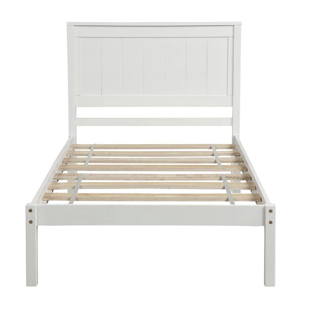 White Twin Size Platform Bed Frame with Headboard Wood Slat Support by ATHMILE 6 White Twin Size Platform Bed Frame with Headboard Wood Slat Support by ATHMILE - Image 6
