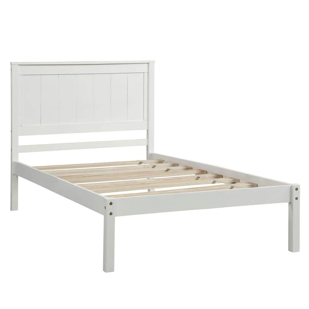White Twin Size Platform Bed Frame with Headboard Wood Slat Support by ATHMILE 1 White Twin Size Platform Bed Frame with Headboard Wood Slat Support by ATHMILE