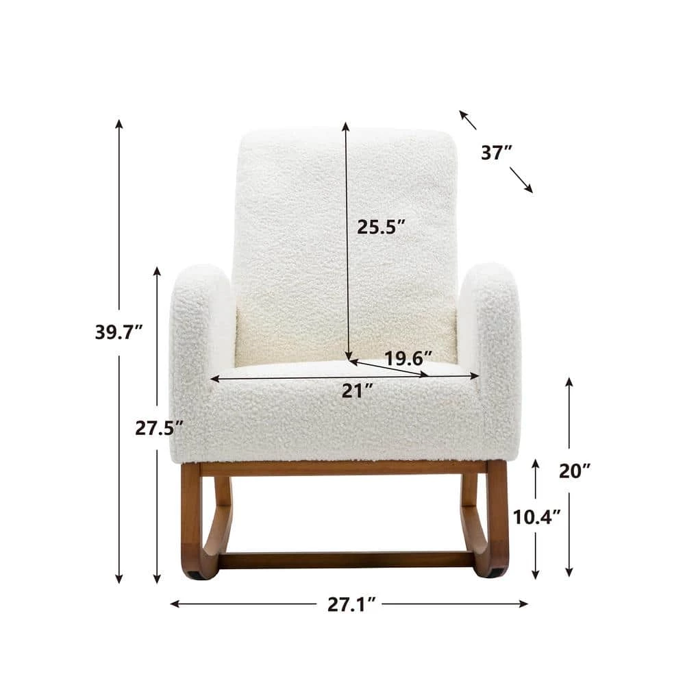 White Polyester Fabric Rocking Chair (Set of 1) by ATHMILE 3 White Polyester Fabric Rocking Chair (Set of 1) by ATHMILE - Image 3