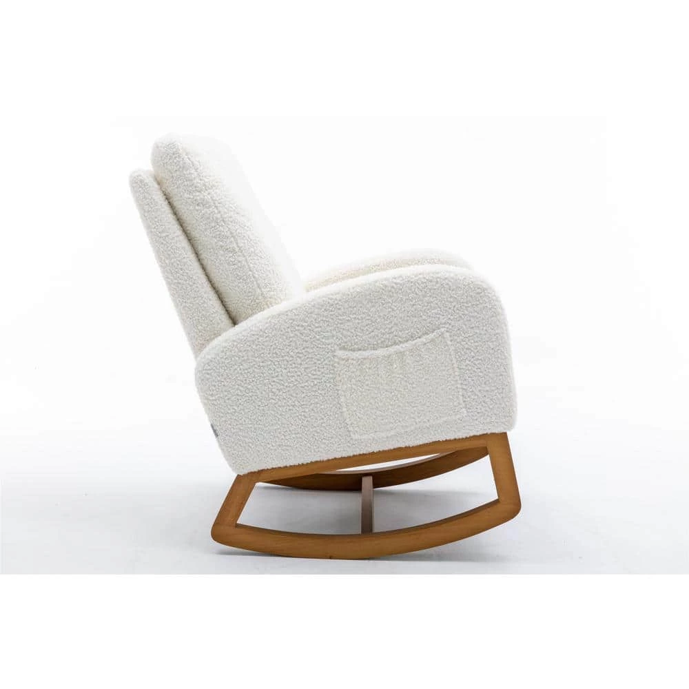 White Polyester Fabric Rocking Chair (Set of 1) by ATHMILE 2 White Polyester Fabric Rocking Chair (Set of 1) by ATHMILE - Image 2