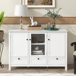 White Free Standing Wood Sideboard by ATHMILE 19 White Free Standing Wood Sideboard by ATHMILE -ATHMILE Sales Store white athmile sideboards buffet tables gz b2w20221115 31 1000