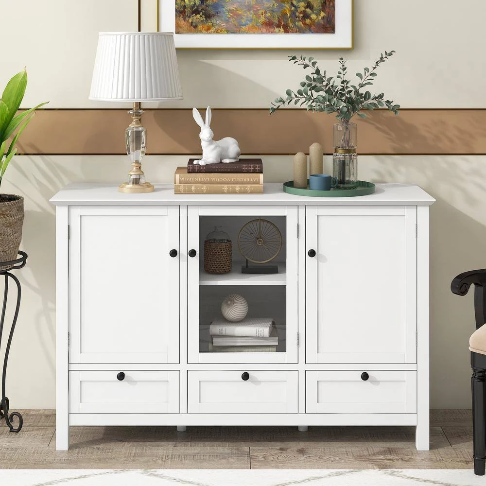 White Free Standing Wood Sideboard by ATHMILE 10 White Free Standing Wood Sideboard by ATHMILE - Image 10