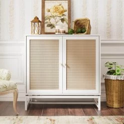White Natural Rattan Sideboard with 1 Adjustable Inner Shelves by ATHMILE 13 White Natural Rattan Sideboard with 1 Adjustable Inner Shelves by ATHMILE -ATHMILE Sales Store white athmile sideboards buffet tables gz b2w20221286 31 1000