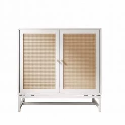 White Natural Rattan Sideboard with 1 Adjustable Inner Shelves by ATHMILE