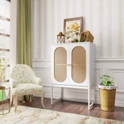 White Natural Rattan Sideboard with Adjustable Shelf by ATHMILE 17 White Natural Rattan Sideboard with Adjustable Shelf by ATHMILE -ATHMILE Sales Store white athmile sideboards buffet tables gz b2w20221287 31 1000