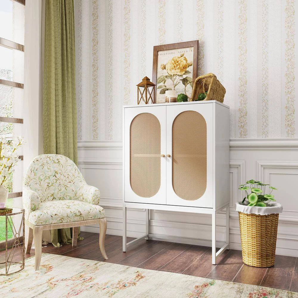 White Natural Rattan Sideboard with Adjustable Shelf by ATHMILE 9 White Natural Rattan Sideboard with Adjustable Shelf by ATHMILE - Image 9