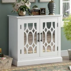 White Sideboard with Decorative Mirror Door by ATHMILE -ATHMILE Sales Store white athmile sideboards buffet tables gz b2w20221297 31 1000