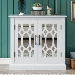 White Sideboard with Decorative Mirror Door by ATHMILE -ATHMILE Sales Store white athmile sideboards buffet tables gz b2w20221297 4f 1000