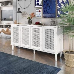 White Sideboard with Artificial Rattan Door and Unobtrusive Doorknob by ATHMILE 19 White Sideboard with Artificial Rattan Door and Unobtrusive Doorknob by ATHMILE -ATHMILE Sales Store white athmile sideboards buffet tables gz b2w20221431 31 1000