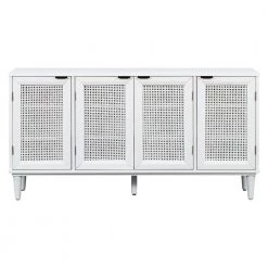 White Sideboard with Artificial Rattan Door and Unobtrusive Doorknob by ATHMILE