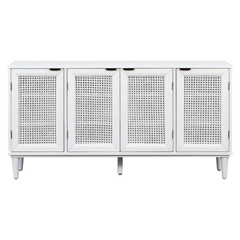 White Sideboard with Artificial Rattan Door and Unobtrusive Doorknob by ATHMILE 1 White Sideboard with Artificial Rattan Door and Unobtrusive Doorknob by ATHMILE