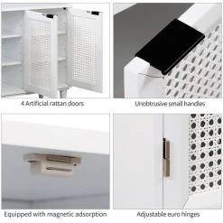 White Sideboard with Artificial Rattan Door and Unobtrusive Doorknob by ATHMILE 18 White Sideboard with Artificial Rattan Door and Unobtrusive Doorknob by ATHMILE -ATHMILE Sales Store white athmile sideboards buffet tables gz b2w20221431 76 1000