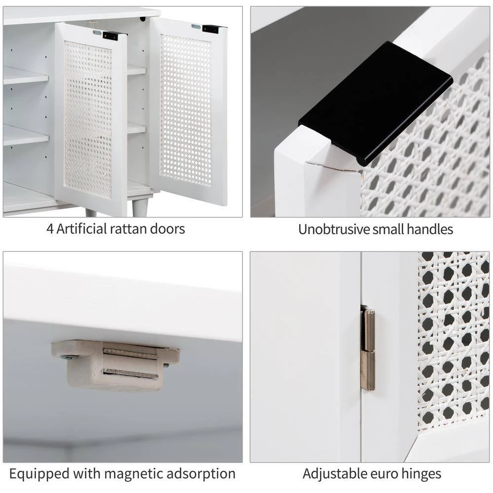 White Sideboard with Artificial Rattan Door and Unobtrusive Doorknob by ATHMILE 9 White Sideboard with Artificial Rattan Door and Unobtrusive Doorknob by ATHMILE - Image 9