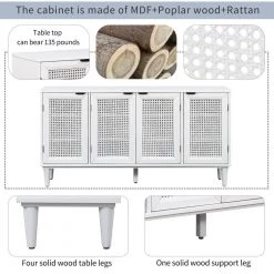 White Sideboard with Artificial Rattan Door and Unobtrusive Doorknob by ATHMILE 17 White Sideboard with Artificial Rattan Door and Unobtrusive Doorknob by ATHMILE -ATHMILE Sales Store white athmile sideboards buffet tables gz b2w20221431 fa 1000