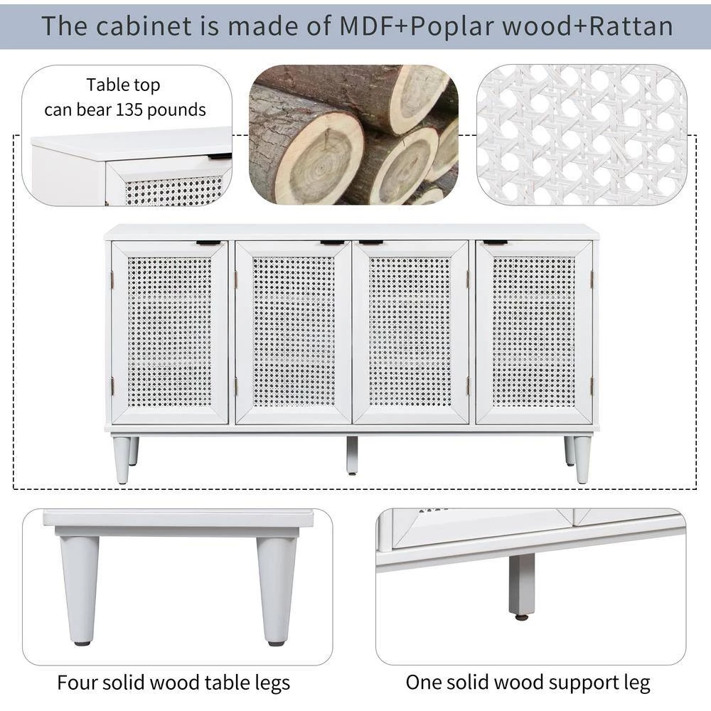 White Sideboard with Artificial Rattan Door and Unobtrusive Doorknob by ATHMILE 8 White Sideboard with Artificial Rattan Door and Unobtrusive Doorknob by ATHMILE - Image 8