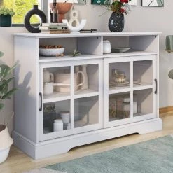 White Sideboard with 2-Glass Sliding Doors and Adjustable Shelves by ATHMILE 19 White Sideboard with 2-Glass Sliding Doors and Adjustable Shelves by ATHMILE -ATHMILE Sales Store white athmile sideboards buffet tables gz b2w20221454 31 1000