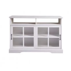 White Sideboard with 2-Glass Sliding Doors and Adjustable Shelves by ATHMILE