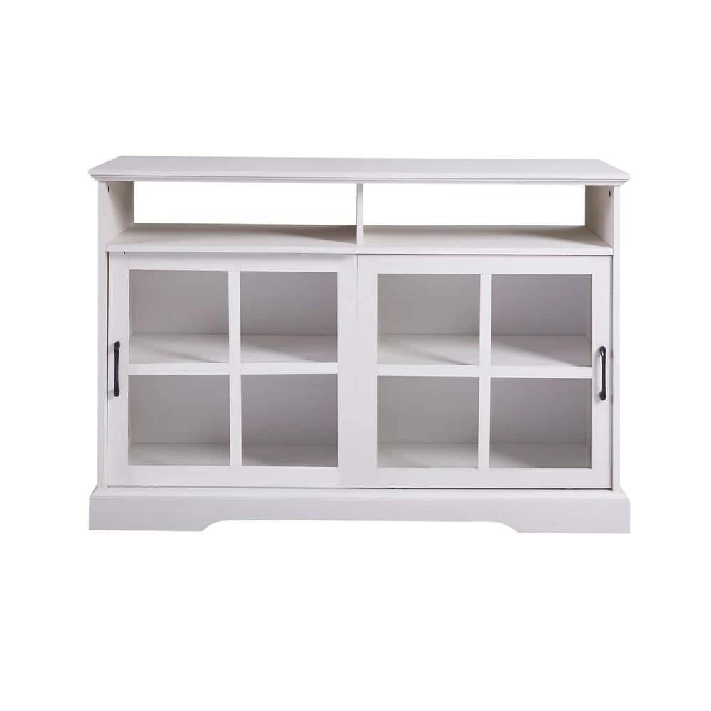 White Sideboard with 2-Glass Sliding Doors and Adjustable Shelves by ATHMILE 1 White Sideboard with 2-Glass Sliding Doors and Adjustable Shelves by ATHMILE