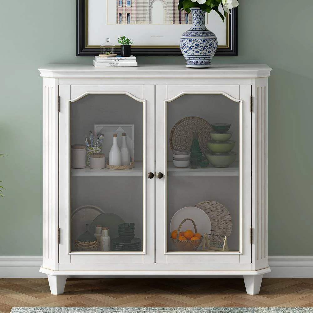 White Sideboard with with Adjustable Shelves by ATHMILE 3 White Sideboard with with Adjustable Shelves by ATHMILE - Image 3