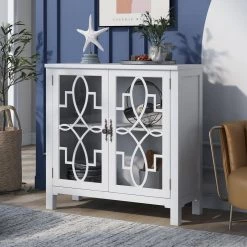 White 36'' Wood Accent Buffet Sideboard Storage Cabinet with Doors and Adjustable Shelf by ATHMILE -ATHMILE Sales Store white athmile sideboards buffet tables gz wf285476aak 31 1000