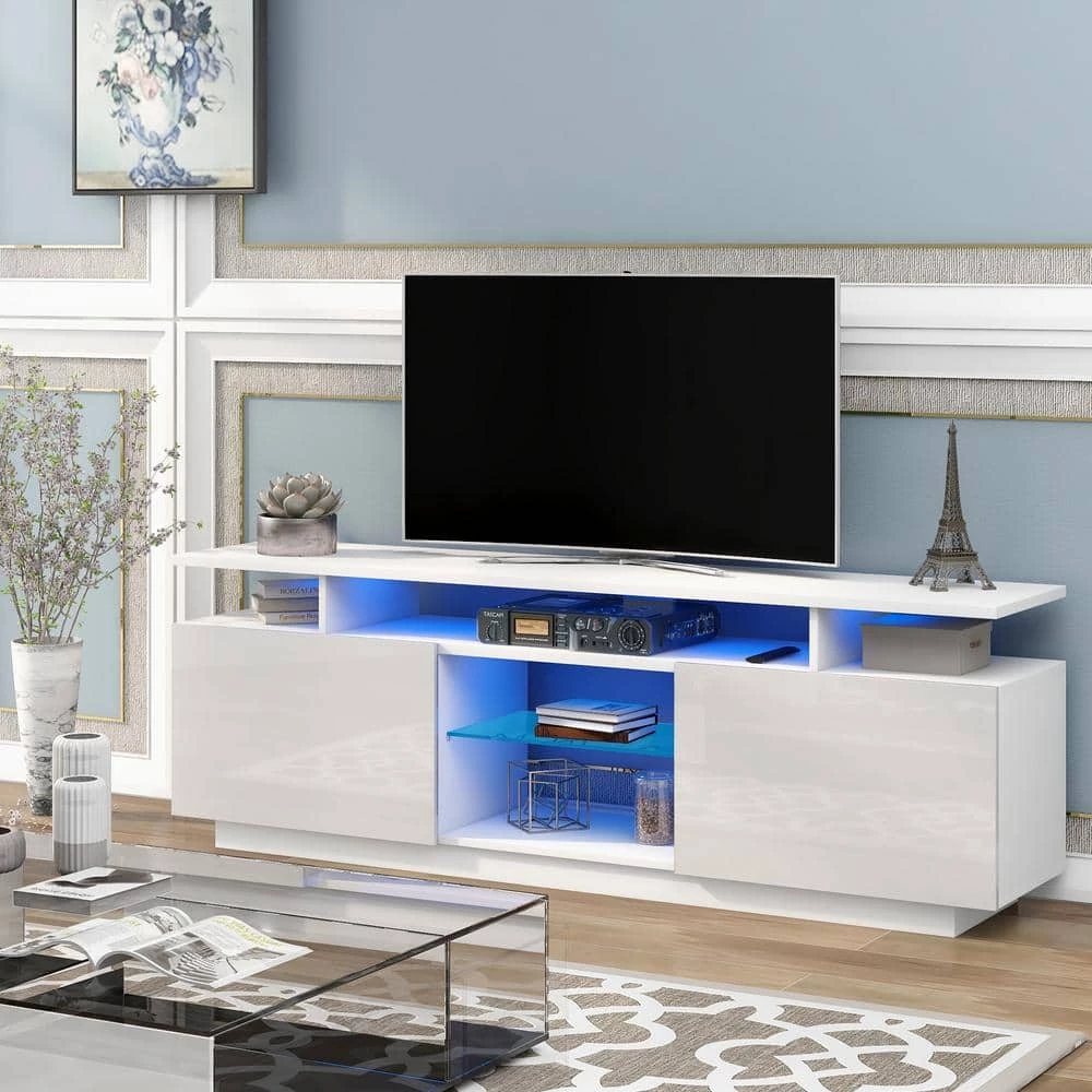 62.9 in. White TV Stand Fits TV's up to 75 in. with LED lights by ATHMILE 6 62.9 in. White TV Stand Fits TV's up to 75 in. with LED lights by ATHMILE - Image 6